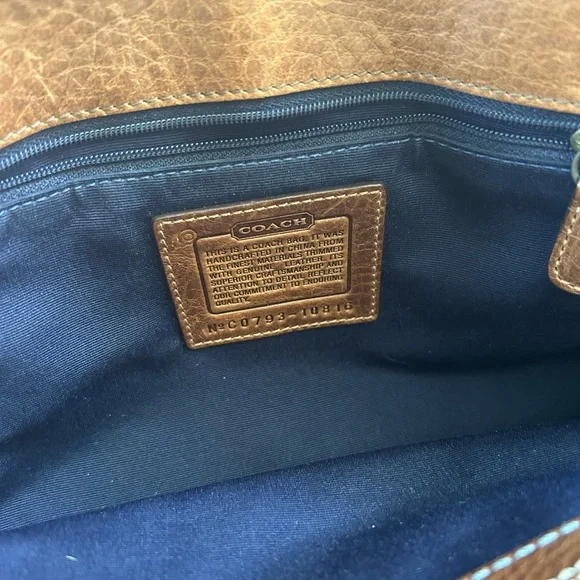 Coach Blue Patchwork and Tan Leather Tote Shoulder Handbag - Picture 14 of 15